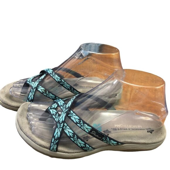 Skechers Memory Foam Thong Slip On Sandals Size 6 Aqua Blue Straps - Picture 2 of 6
